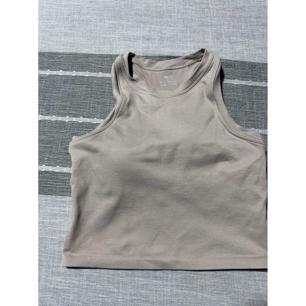 Pro-Fit Seamless Ribbed High Neck Crop Tank Top XL Taupe Brown RN115223